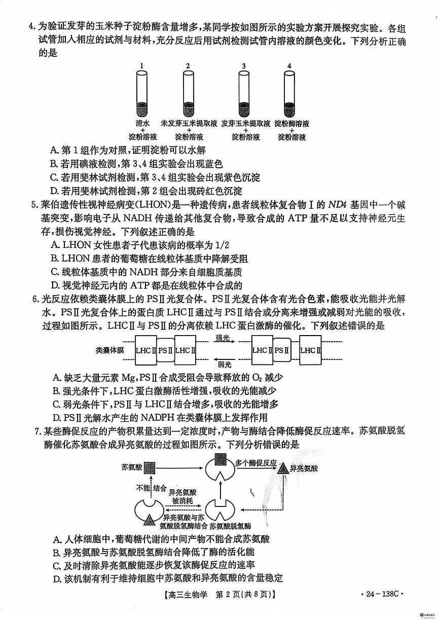 2024届河北省沧衡八校联盟高三上学期期中联考(11月)-生物试题（含答案）第2页