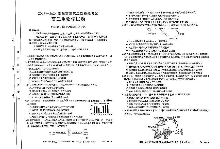 2024届河北省高三二模试卷-生物（含答案）第1页