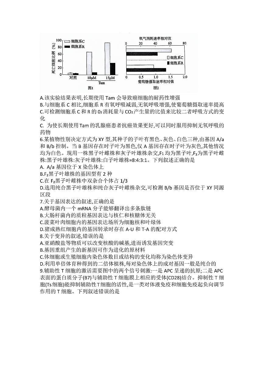 2024届石家庄市高三教学质量检测（三）-生物试卷（含答案）第2页