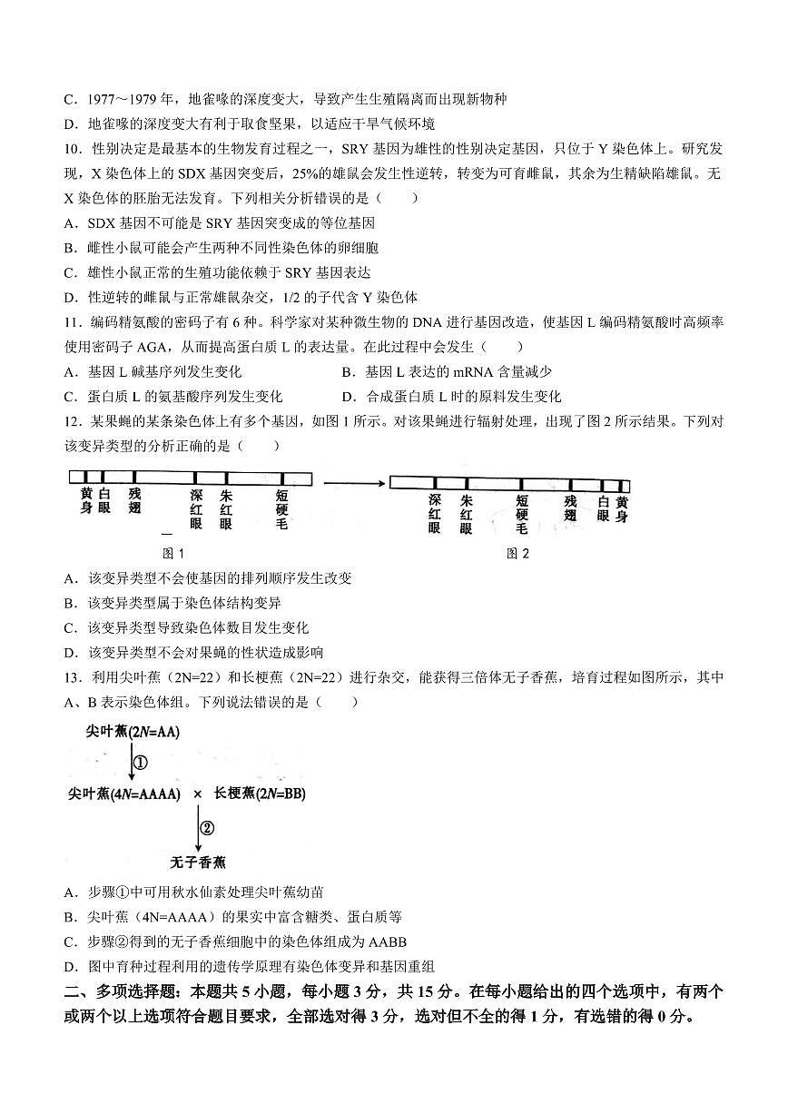 2024届河北省高三10月联考试卷-生物试题（含答案）第3页