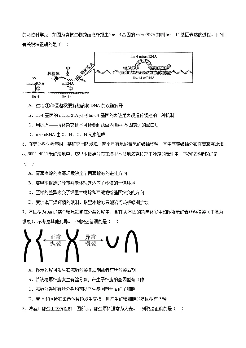江西省六校2025届高三下学期3月第二次联考生物试卷（Word版附答案）第2页