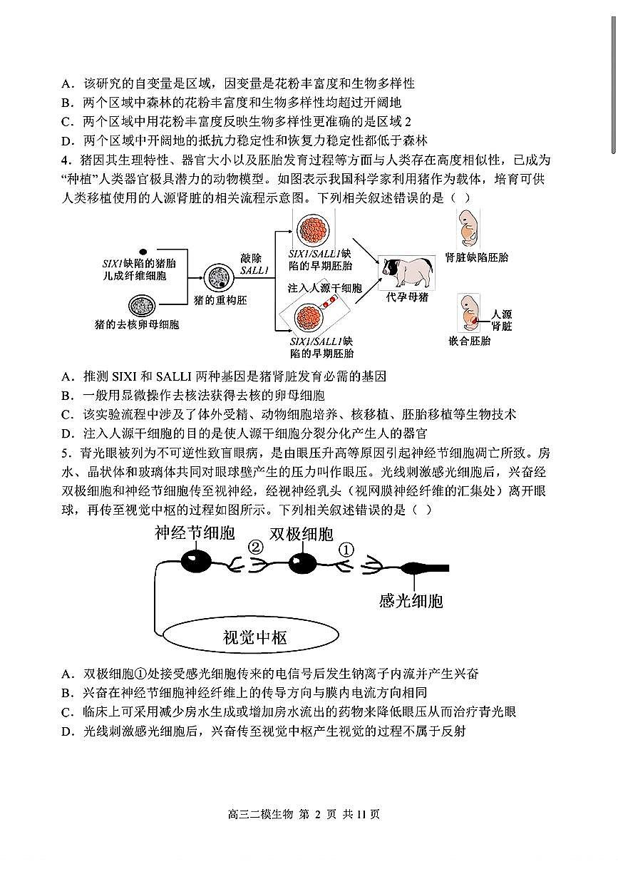 黑龙江省哈三中2025届高三高考模拟第二次模拟-生物试题无答案第2页