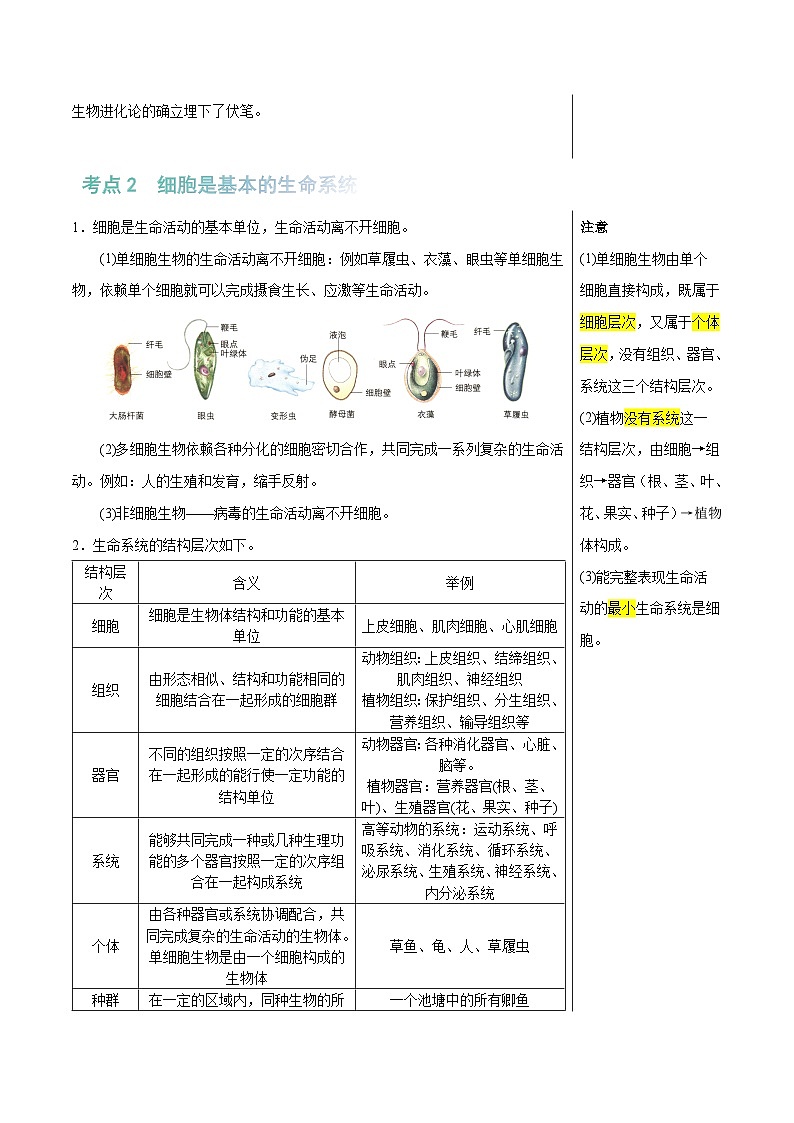 知识清单01+走近细胞（6大考点+7个易错点）-2025年高考生物一轮复习知识清单第3页