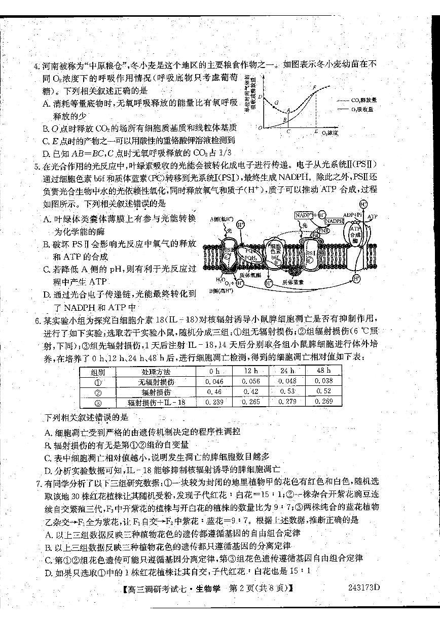 2024届河南省TOP二十名校高三上学期调研考试（七）（12月）-生物试题（含答案）第2页