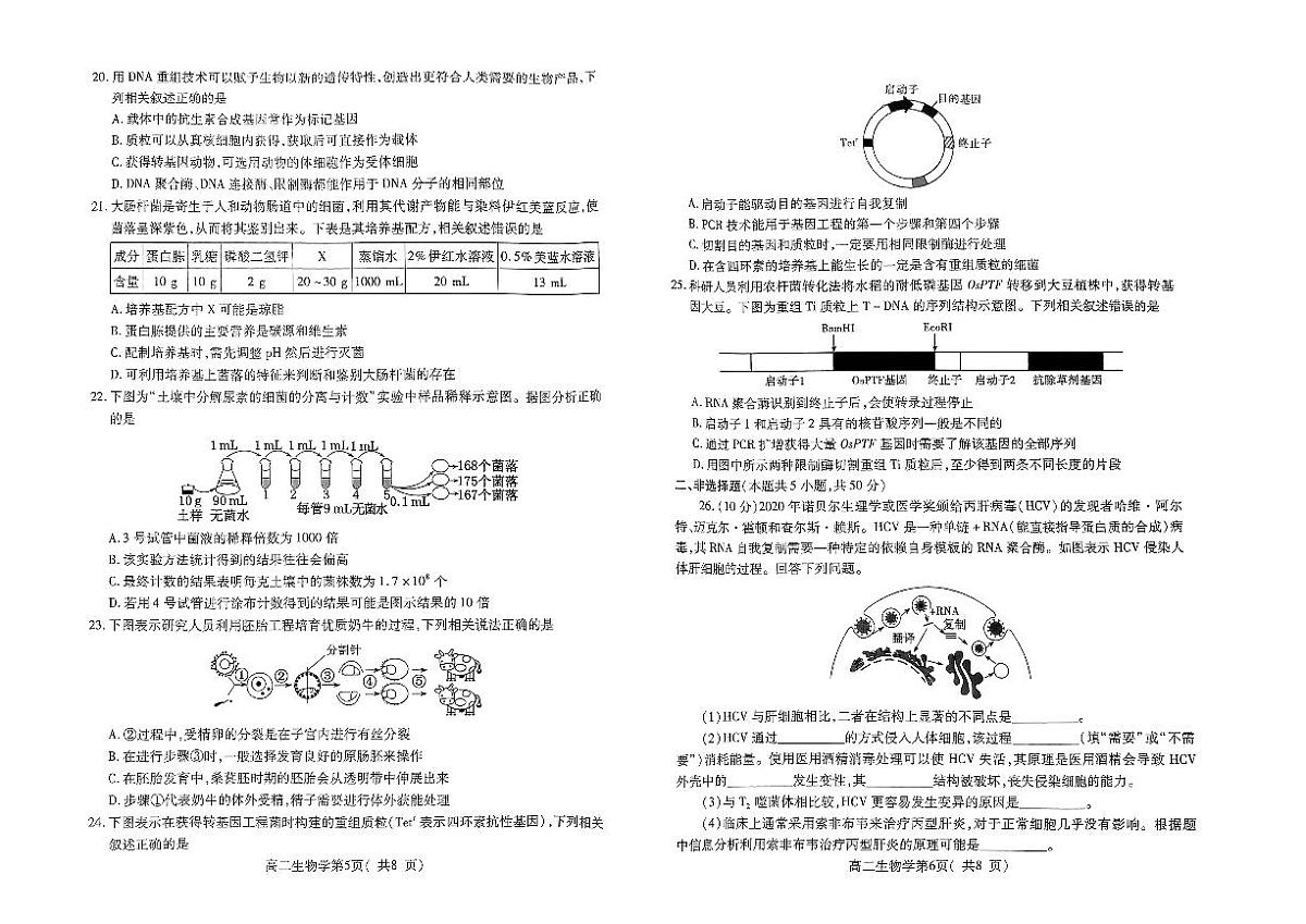 2024届河南省许昌市高二下学期期末考试 生物试题（含答案）第3页