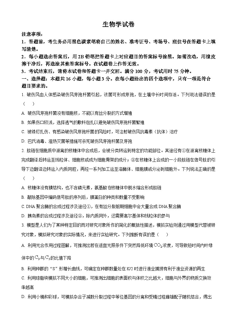 云南师范大学附属中学2024-2025学年高三下学期3月高考适应性月考卷（八）生物第1页