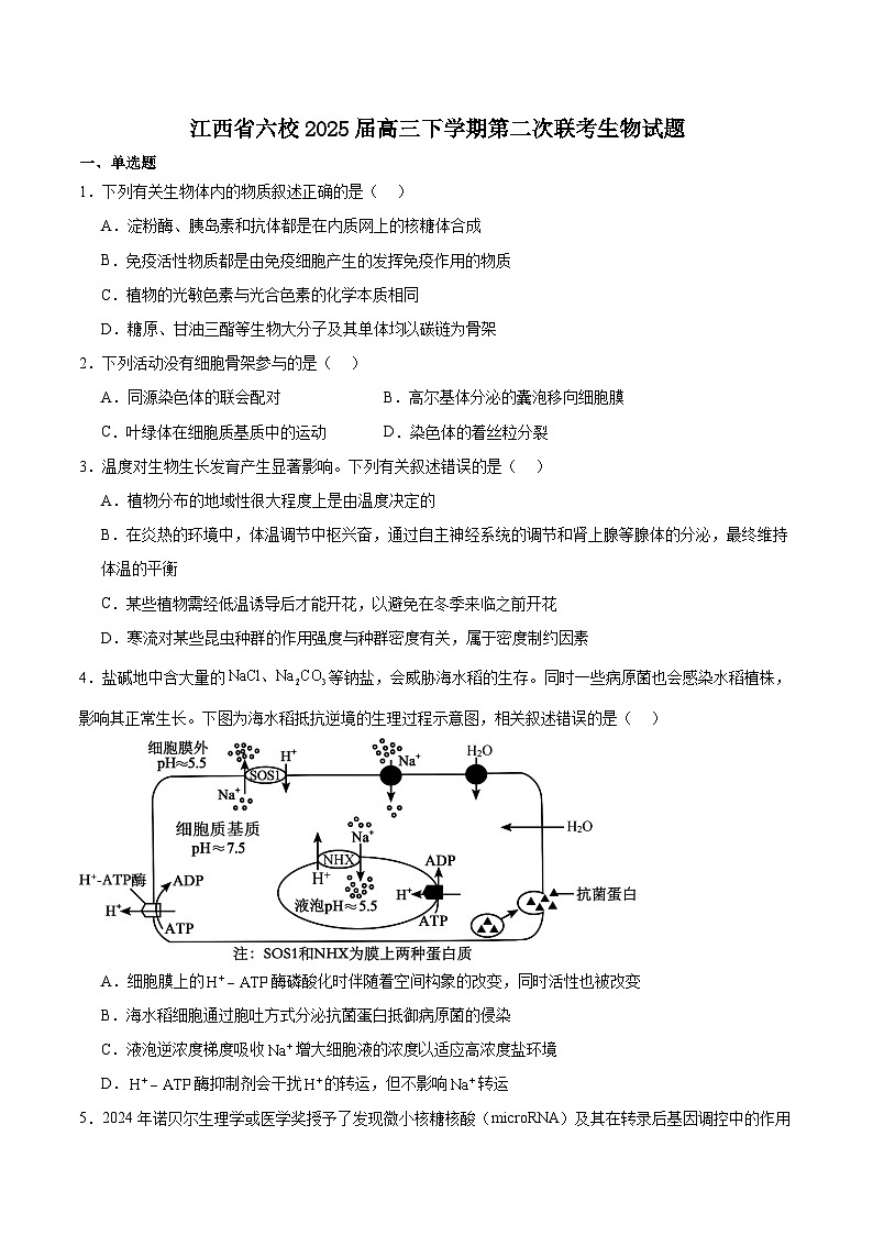 江西省六校2025届高三下学期第二次联考生物试卷第1页