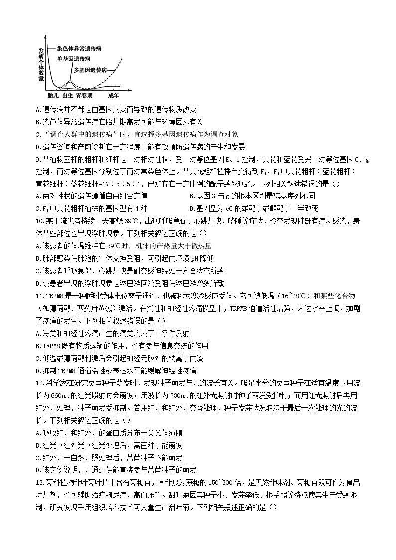 河北省部分高中2024届高三生物下学期三模试题含解析第3页