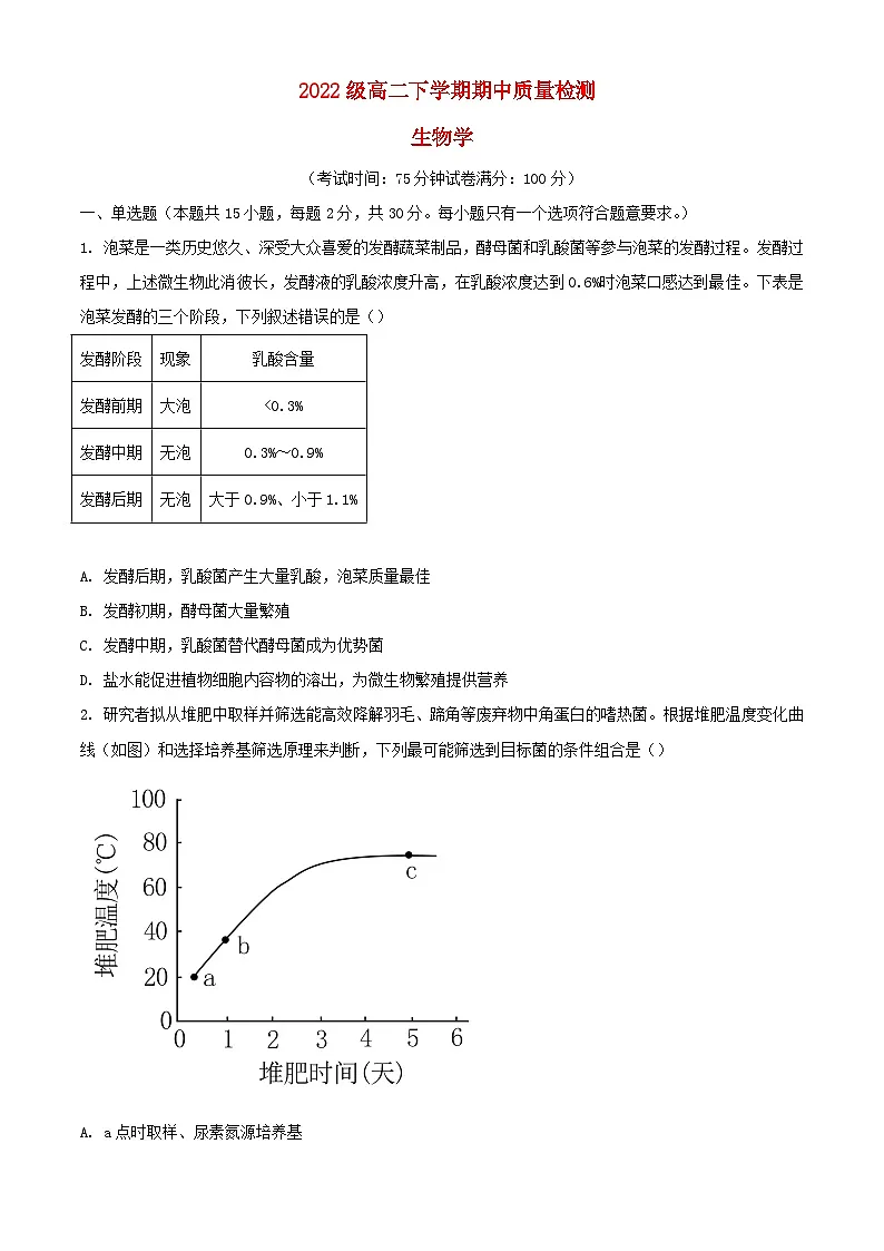 河南省濮阳市2023_2024学年高二生物下学期5月期中试题含解析第1页