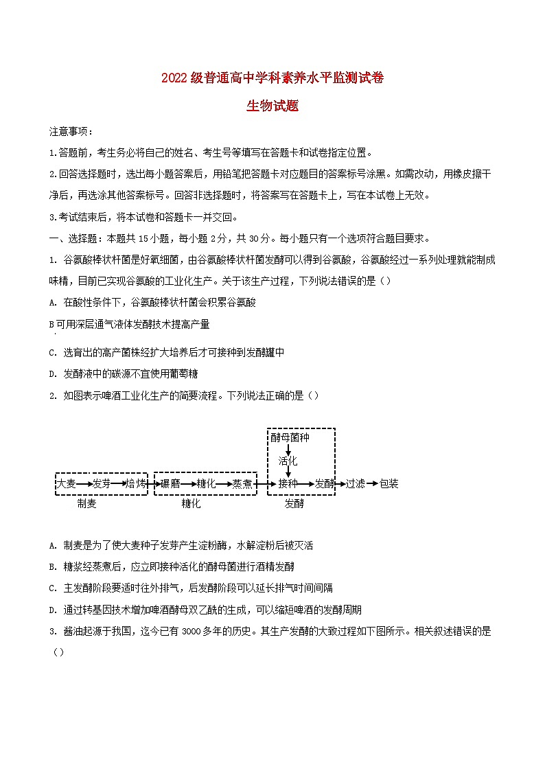 山东省临沂市2023_2024学年高二生物下学期期中试题含解析第1页