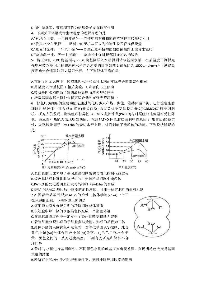 2024届湖北腾云联盟高三上（8月联考）-生物试题（含答案）第2页