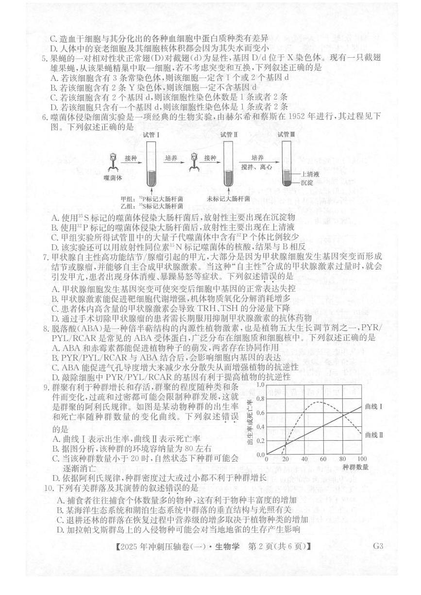 生物-2025年普通高中学业水平选择性考试冲刺压轴卷（一)第2页