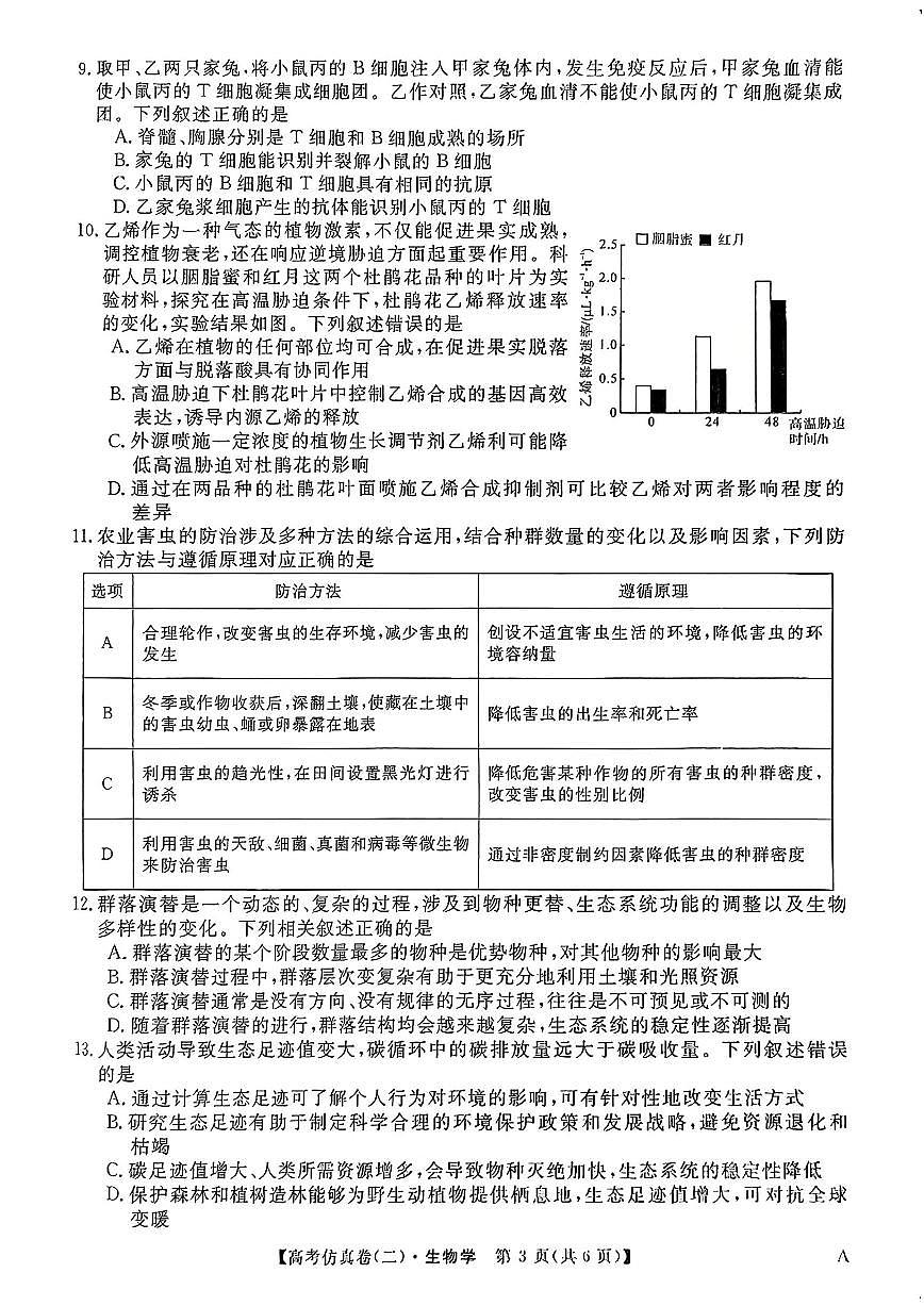 2025年普通高中学业水平选择性考试高考模拟仿真卷（二）-生物试题+答案第3页