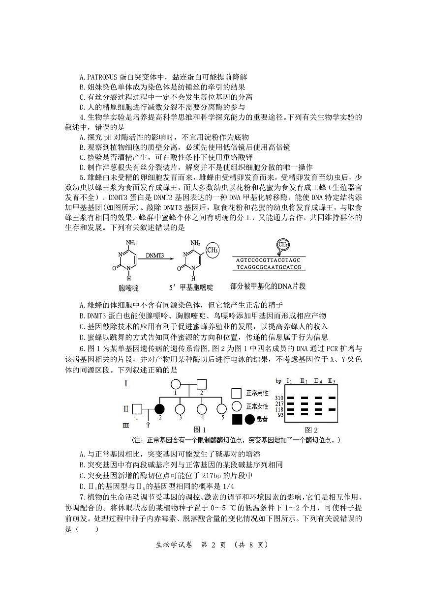 2024届湖南省高三下学期一轮复习总结考试(2月)-生物试题（含答案）第2页