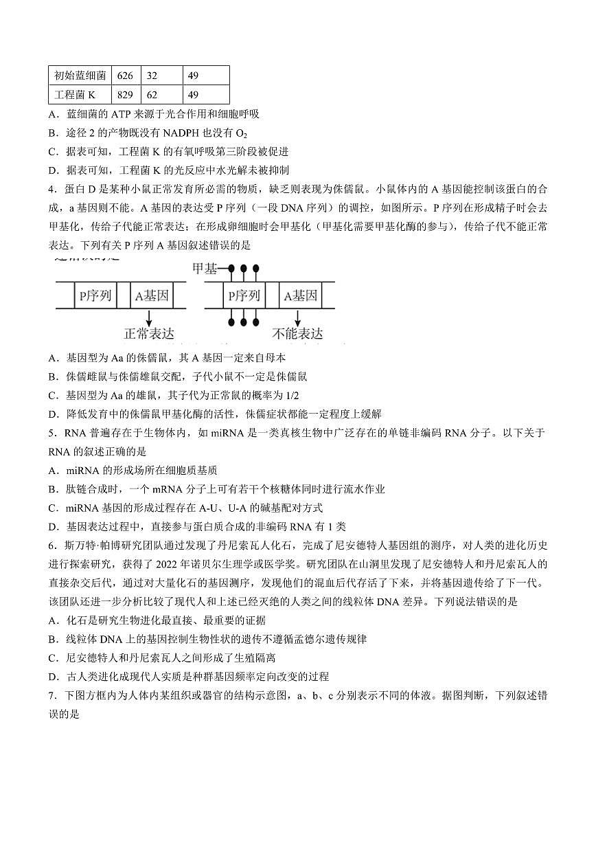 2024届湖南省怀化市高二下学期（期末考）-生物试题（含答案）第2页