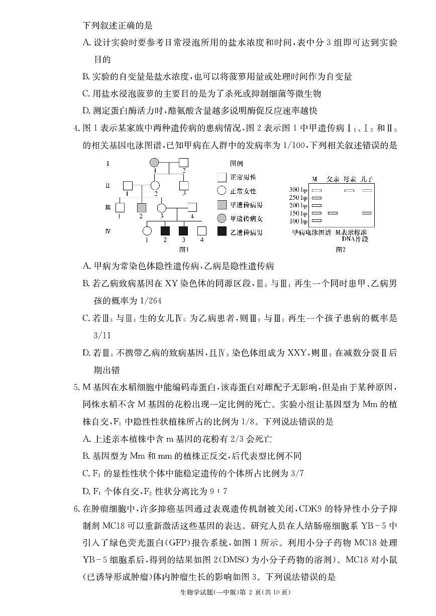 2024届湖南省长沙市第一中学高三上学期月考卷（三）-生物试题（含答案）第2页