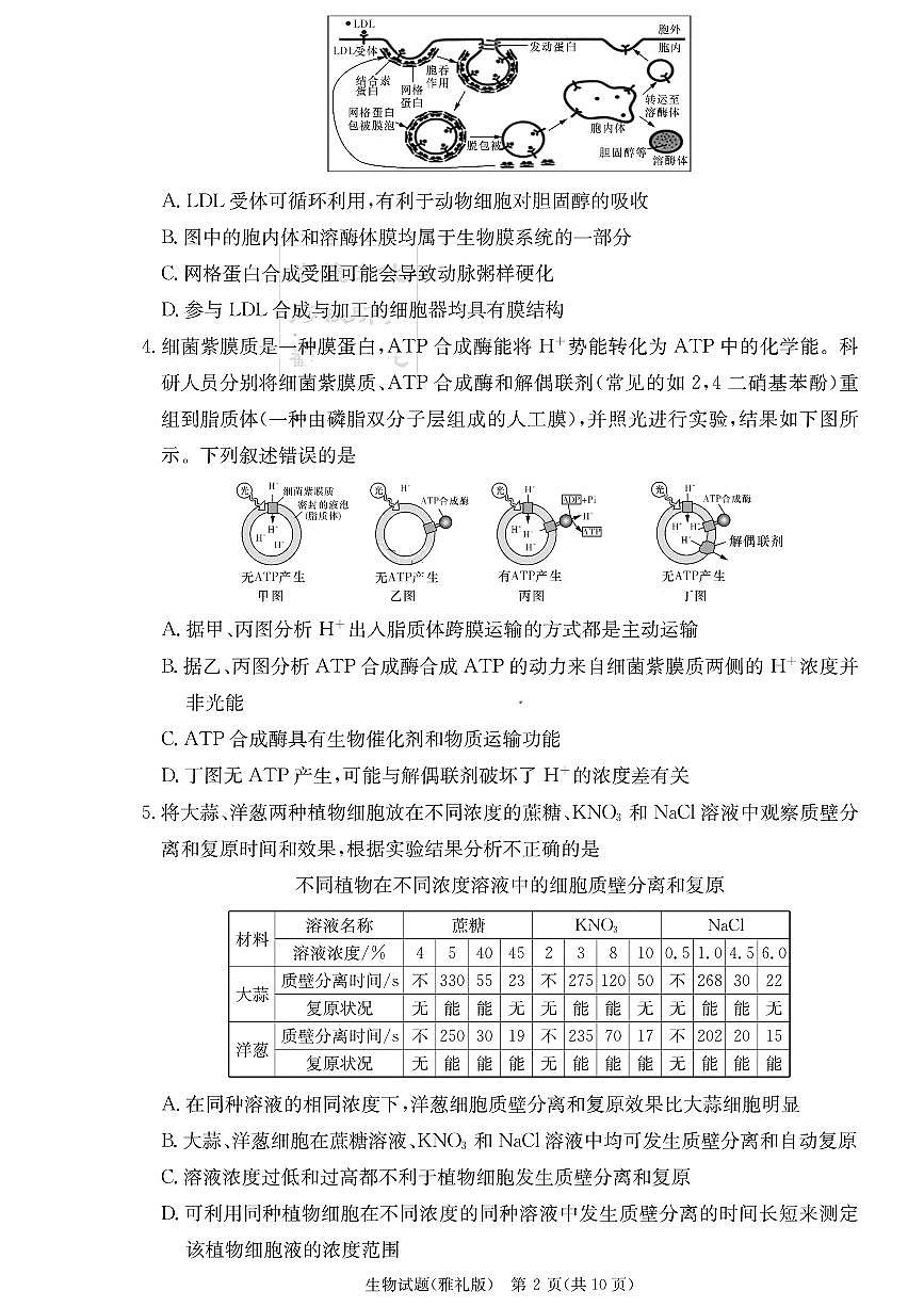 2024届湖南省长沙市雅礼中学高三上学期月考试卷（二）(10月)-生物试题（含答案）第2页