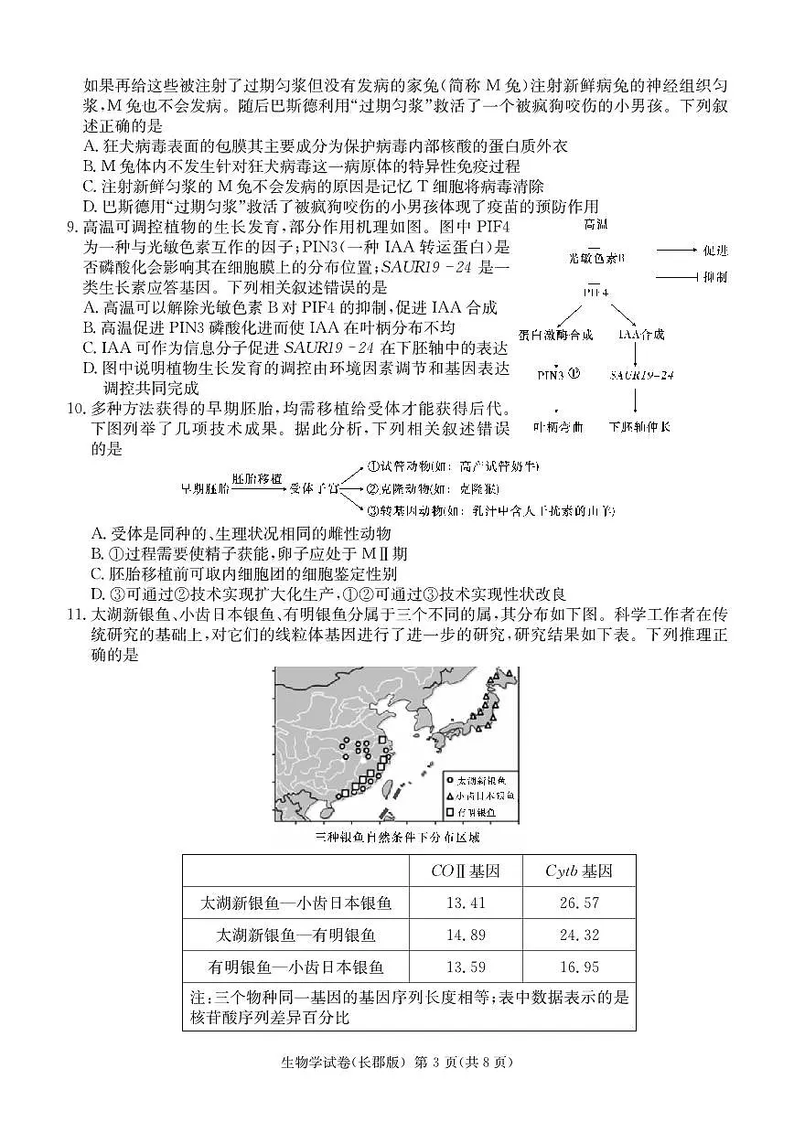 2024届湖南省长沙市长郡中学高三模拟试卷（一）-生物（含答案）第3页