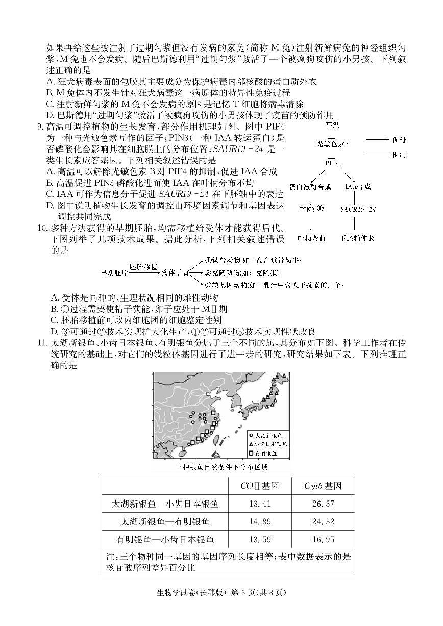 2024届湖南省长沙市长郡中学高三模拟试卷（一）-生物（含答案）第3页
