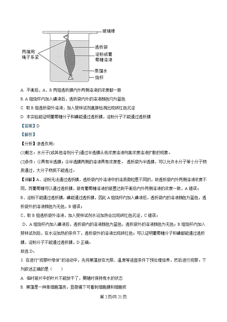 湖北省问津教育联合体2024-2025学年高一下学期3月月考生物试题 Word版含解析第2页