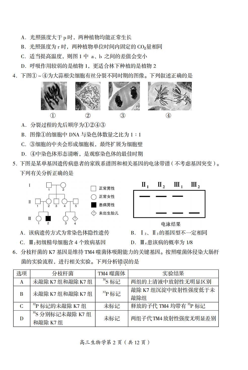 2025届北京市房山区一模 高三第一次综合练习 生物试题+答案第2页