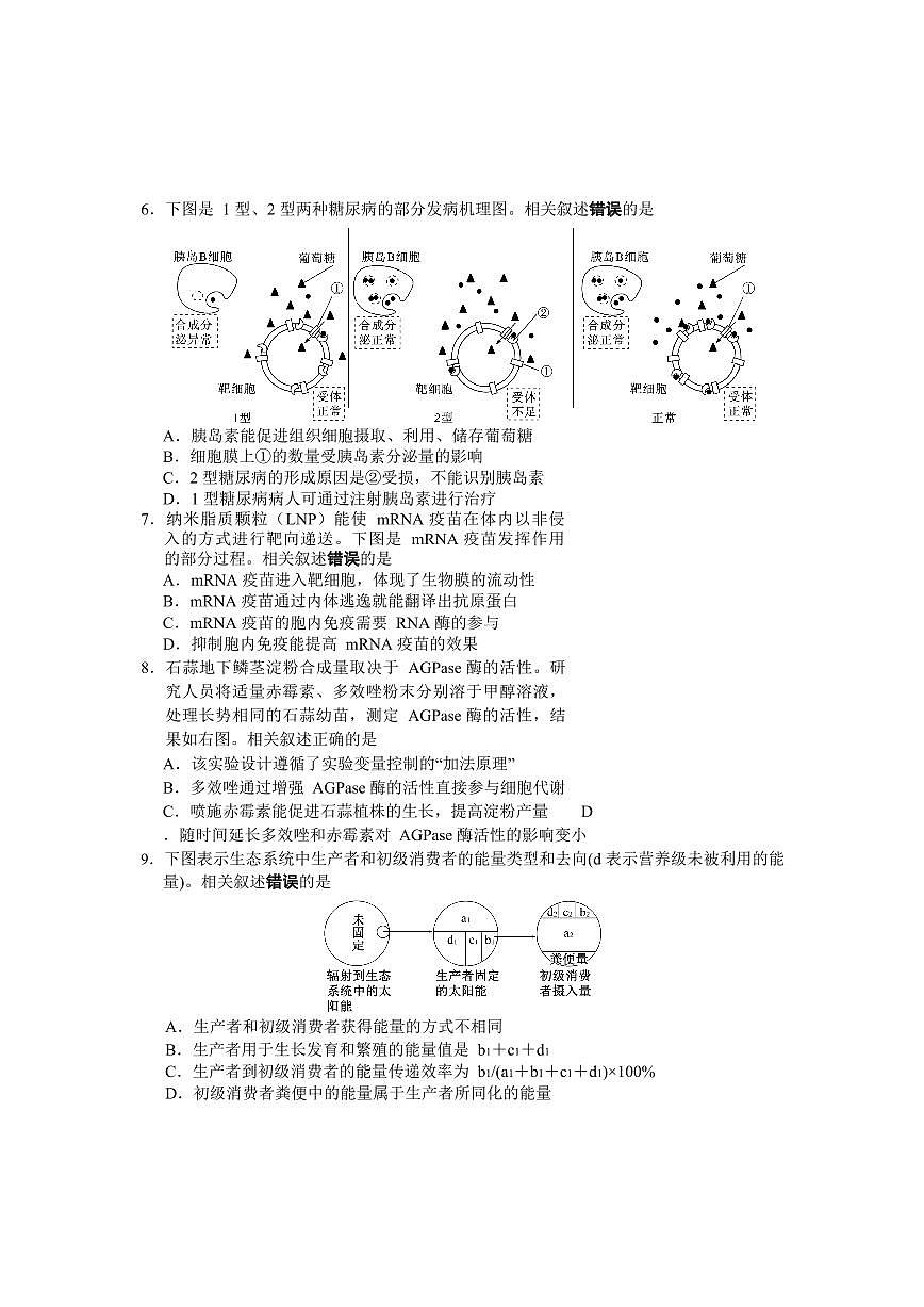2024届江苏南通高三上学期10 月份质量监测-生物试题（含答案）第2页