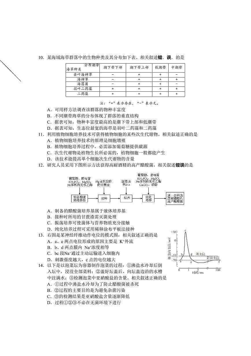 2024届江苏南通高三上学期10 月份质量监测-生物试题（含答案）第3页