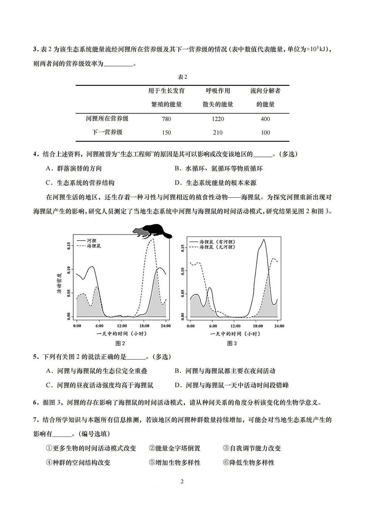 生物-上海市崇明区2025届高三下学期4月第二次模拟考试第2页