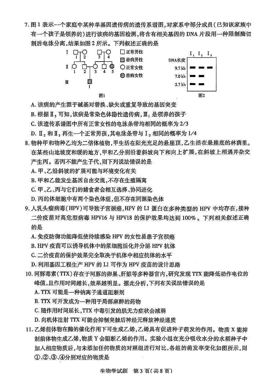 陕西河南省天一小高考2025届高三高考模拟第三次考试-生物试题+答案第3页