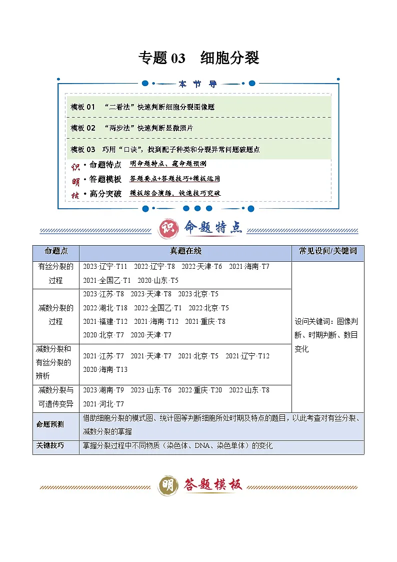 2025年高考生物复习专题复习专题03 细胞分裂（解析版）第1页