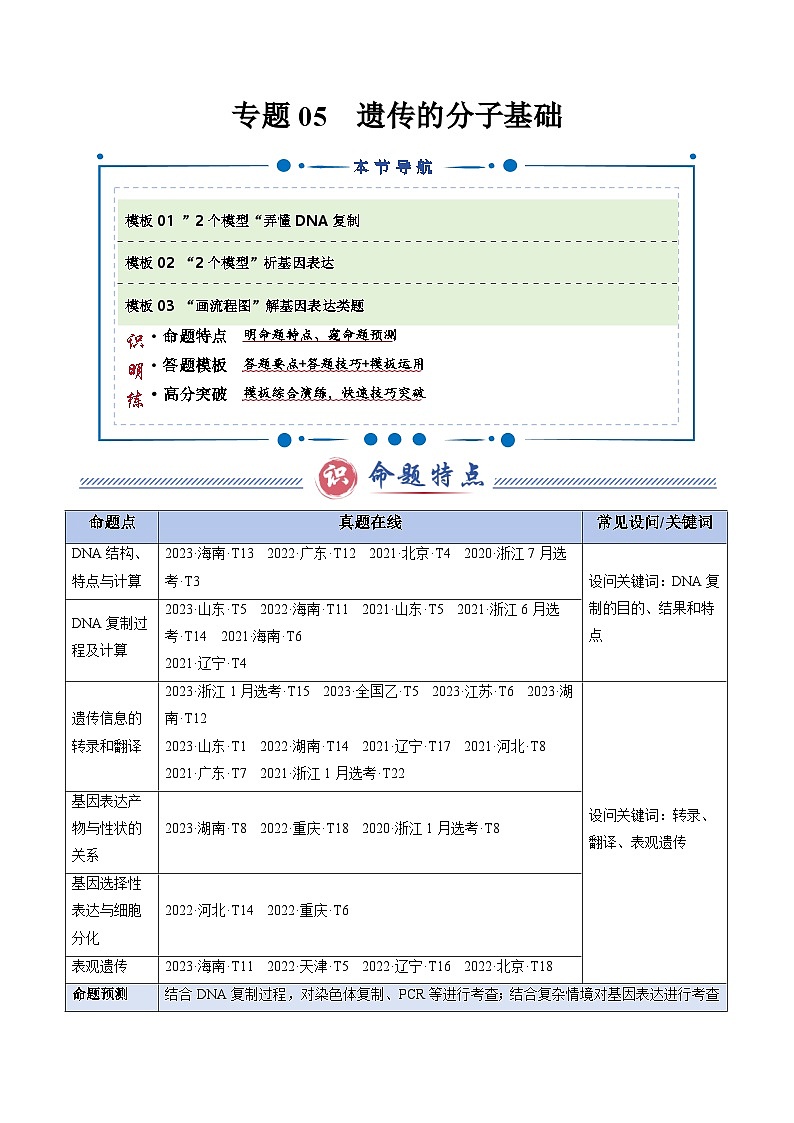 2025年高考生物复习专题复习专题05 遗传的分子基础（解析版）练习第1页