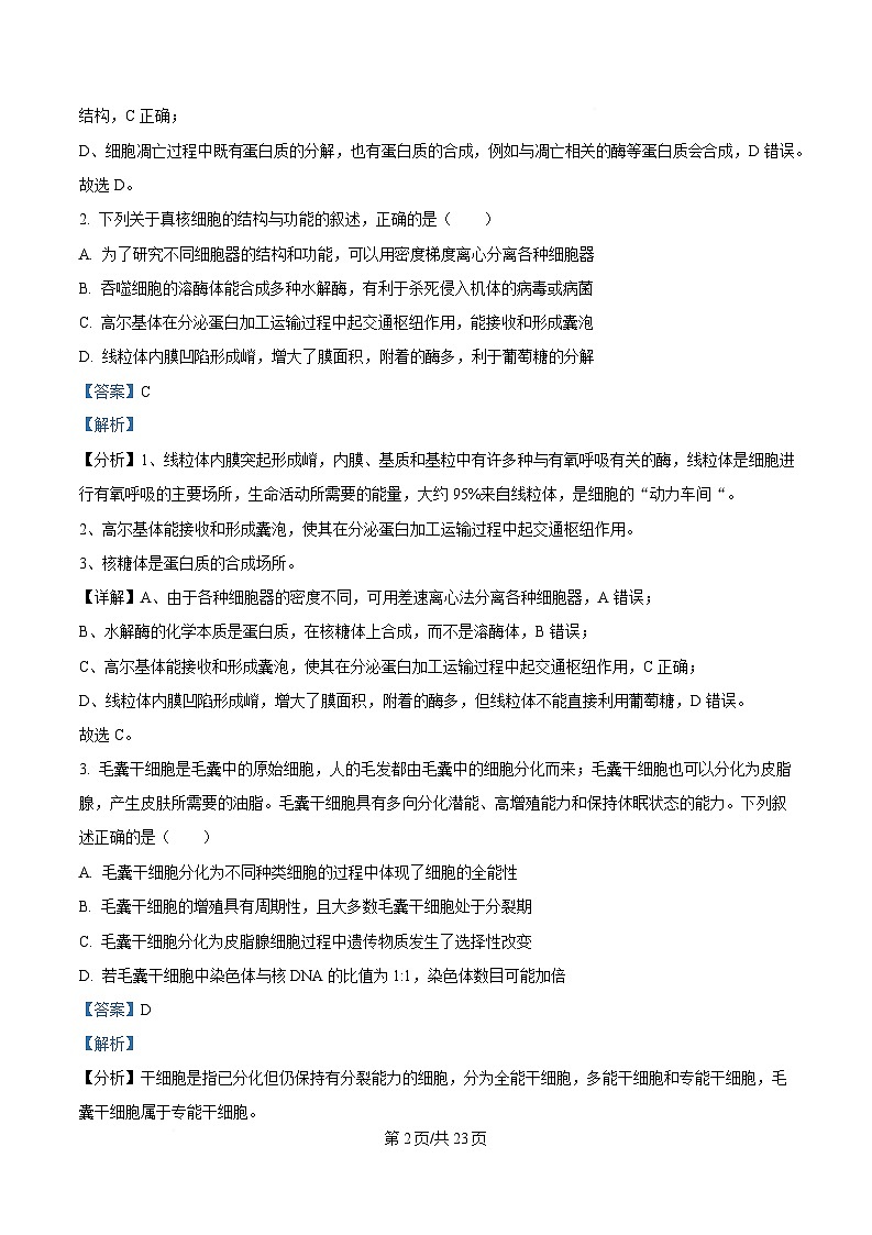 2025届吉林省延边朝鲜族自治州高三一模生物试题 Word版含解析第2页