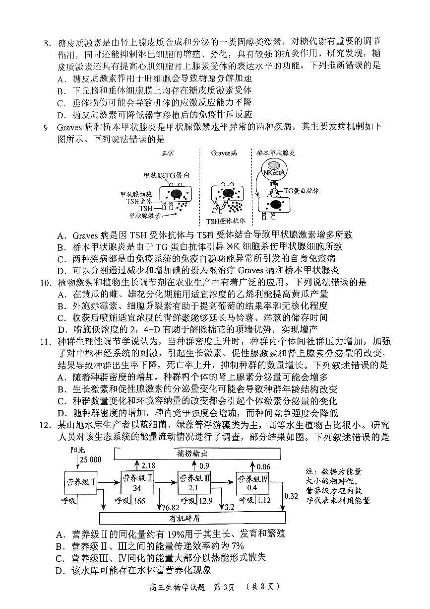 2025届山东省日照市高三校际联合考试(一模)生物试题第3页