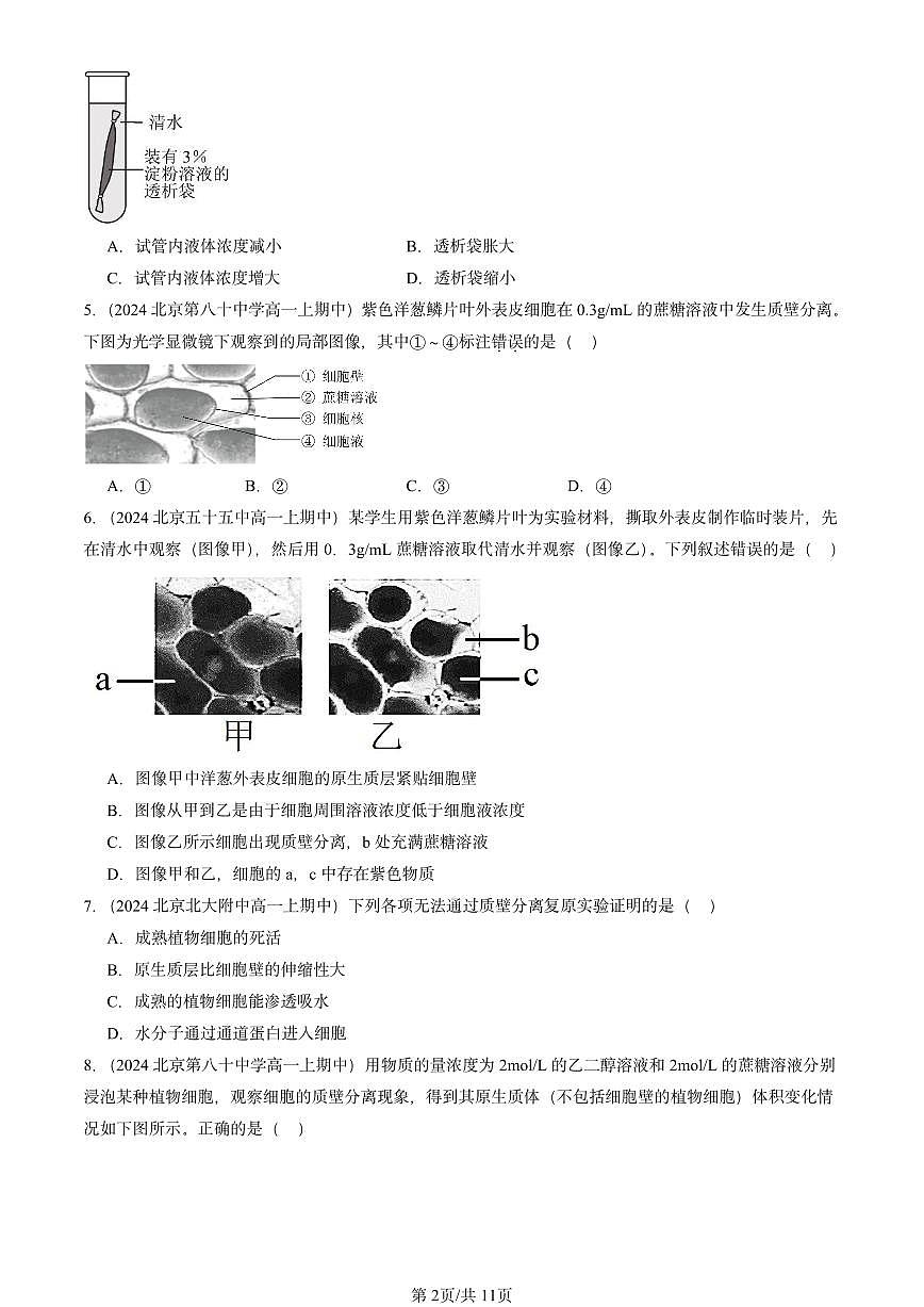 2024北京重点校高一（上）期中真题生物汇编：被动运输第2页
