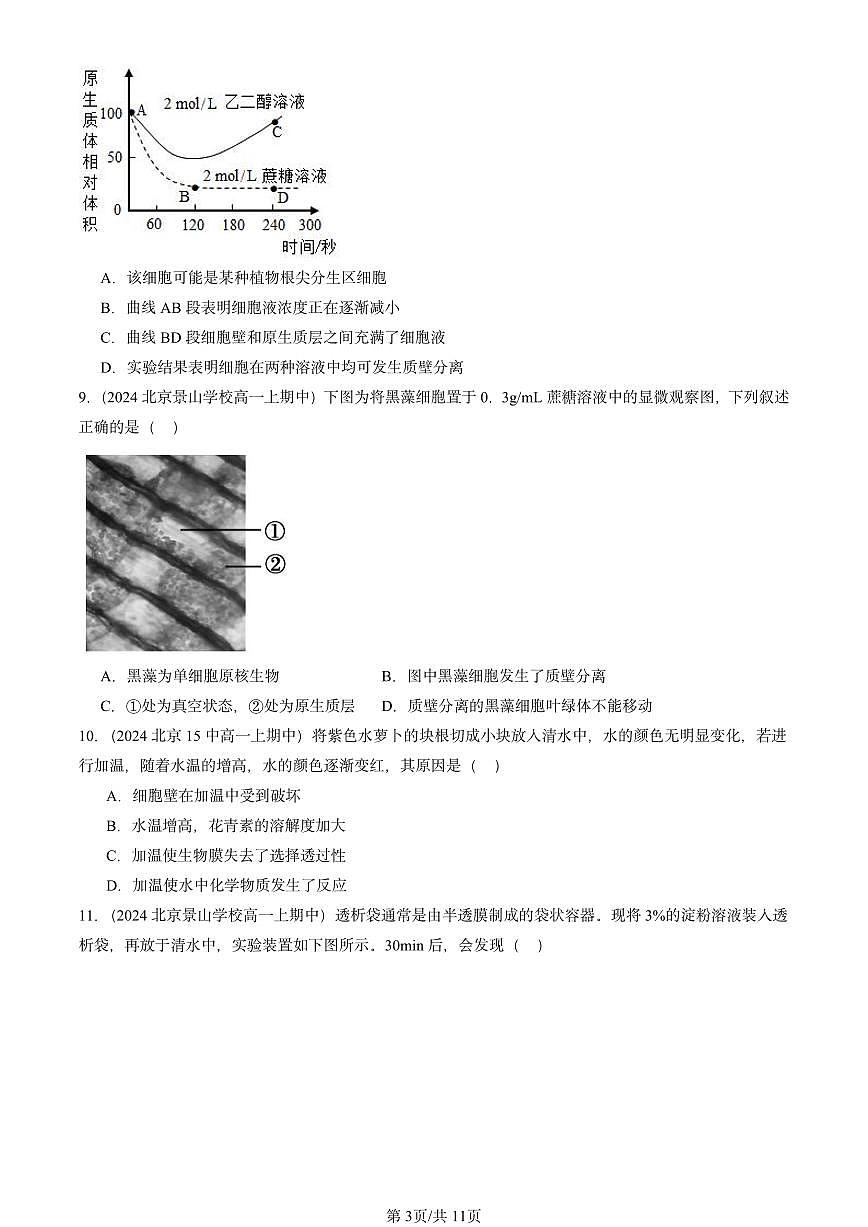 2024北京重点校高一（上）期中真题生物汇编：被动运输第3页