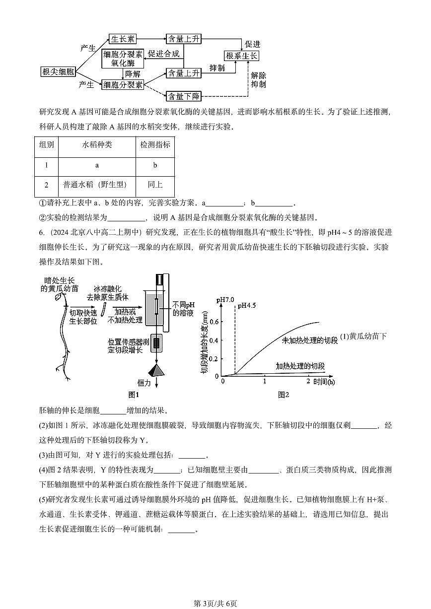 2022-2024北京重点校高二（上）期中真题生物汇编：环境因素参与调节植物生命活动第3页