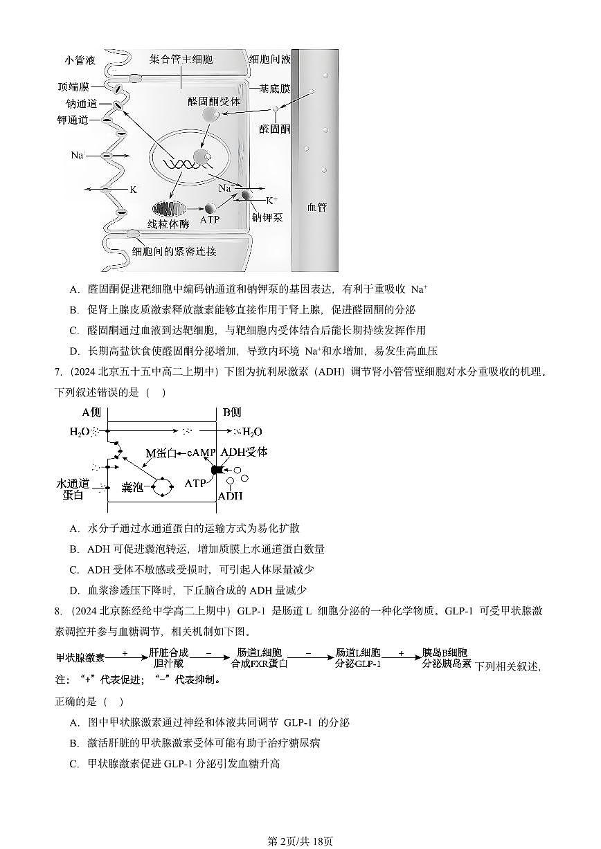 2024北京重点校高二（上）期中真题生物汇编：体液调节与神经调节的关系1第2页