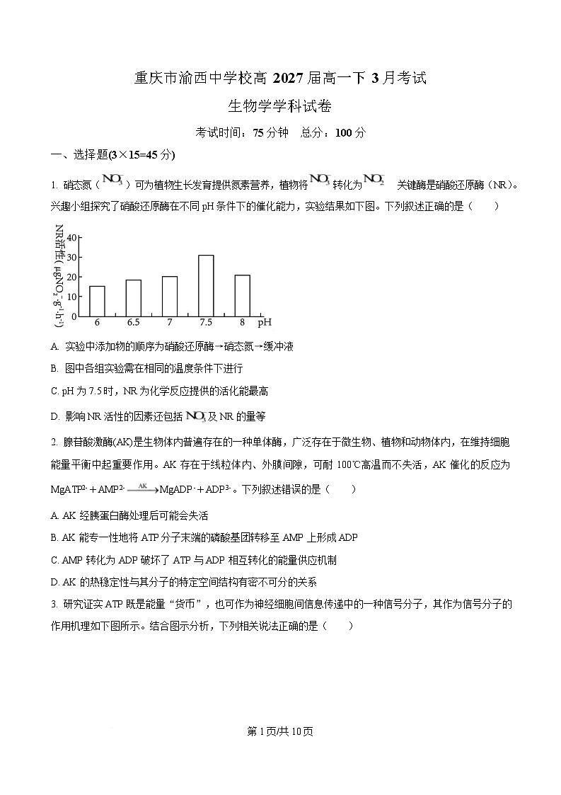 重庆市九龙坡区重庆市渝西中学2024-2025学年高一下学期3月月考生物试题（原卷版）第1页