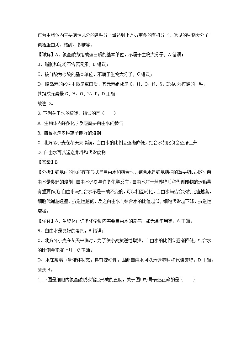 江苏省泰州市2024-2025学年高二上学期12月合格性考试模拟测试生物试卷（解析版）第2页