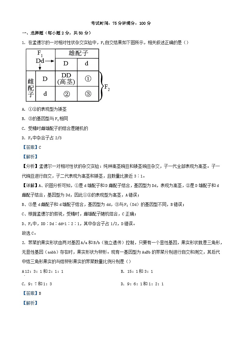四川省内江市2023_2024学年高一生物下学期期中试题试卷含解析第1页