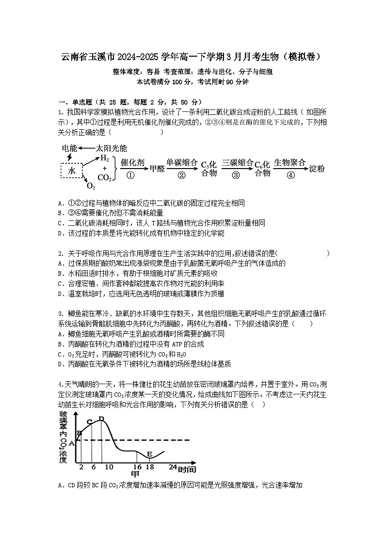 云南省玉溪市2024-2025学年高一下学期3月月考生物（模拟卷）+答案第1页