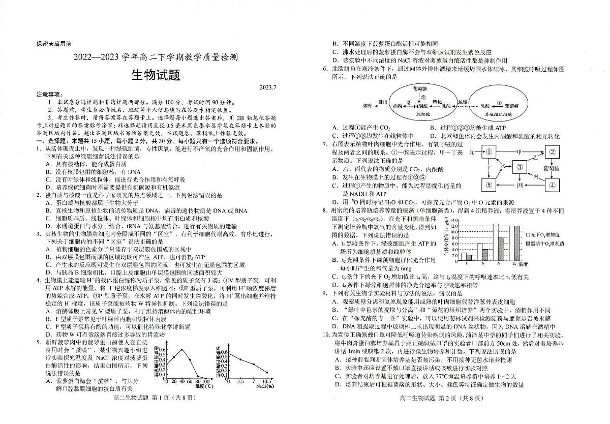 2024届山东省菏泽市高二下学期（期末考）-生物试题（含答案）第1页