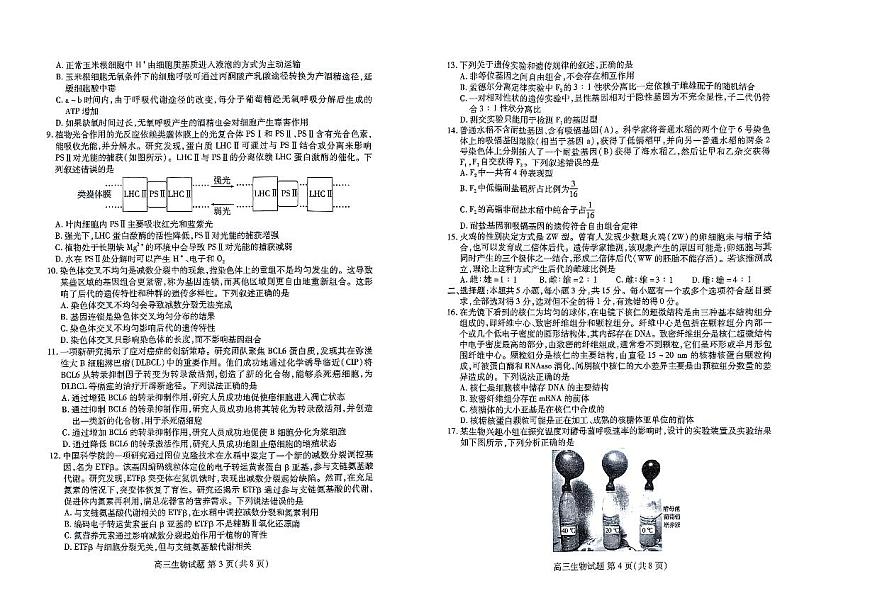 2024届山东省联合质量测评高三上学期开学考-生物试题（含答案）第2页