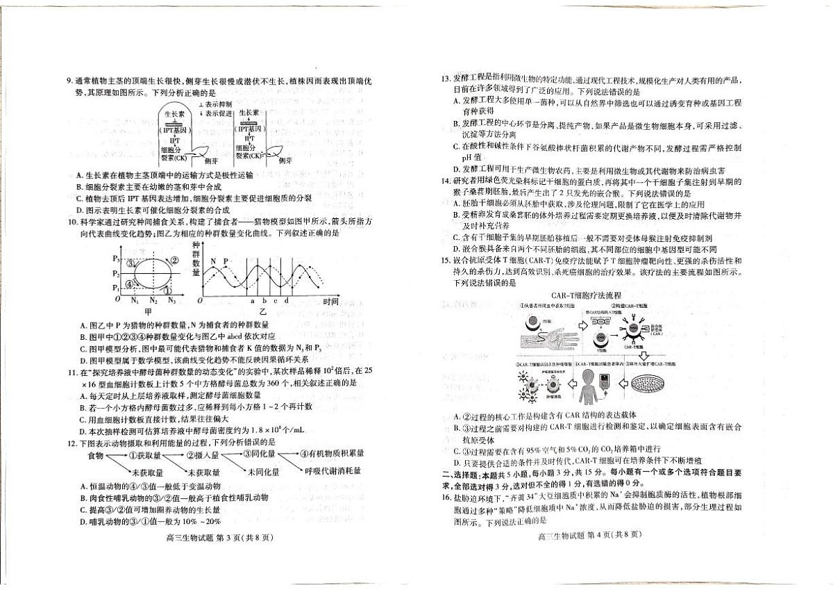 2024届山东省新高考联合质量测评高三下学期3月联考-生物试卷（含答案）第2页