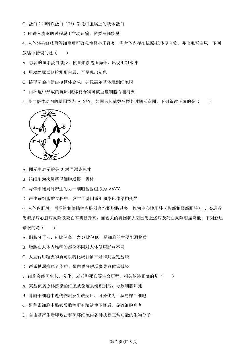 2024届天津市八所重点高三上学期期末联考(1月)-生物试题（含答案）第2页