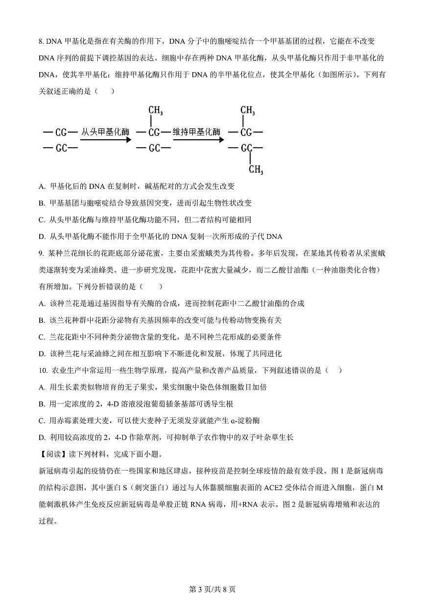2024届天津市八所重点高三上学期期末联考(1月)-生物试题（含答案）第3页