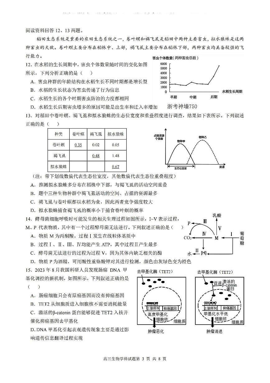 2024届浙江省三校高三上学期联考选考模拟(12月)-生物试题（含答案）第3页
