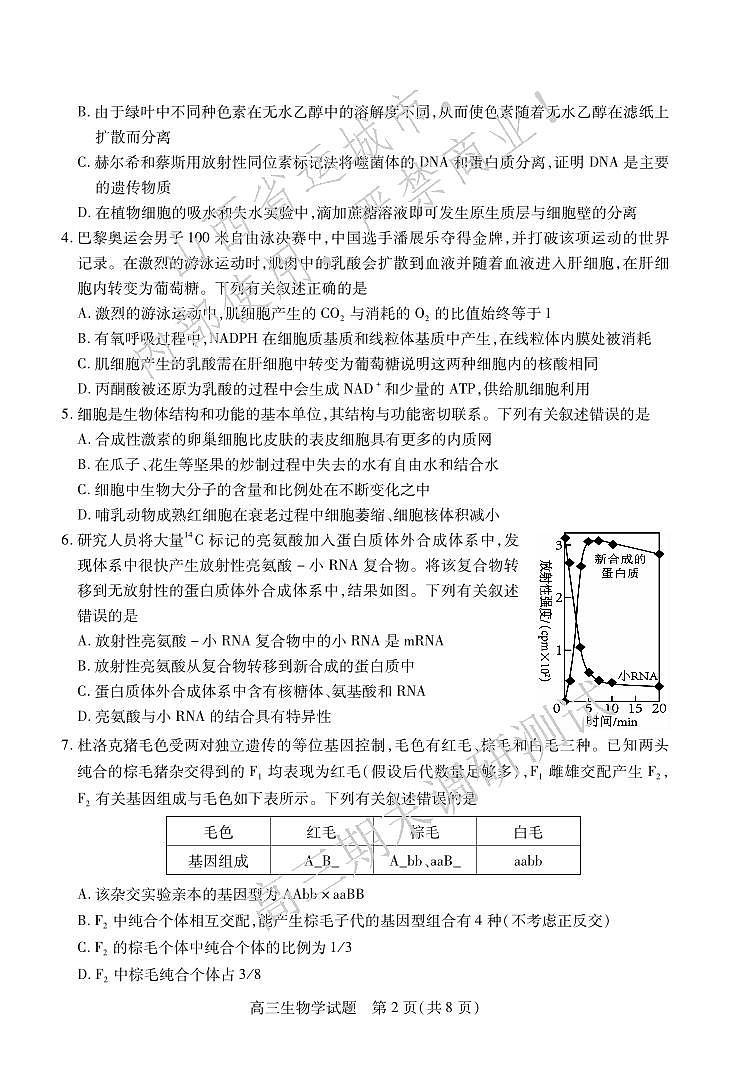 2025山西省运城市高三第一学期期末调研测试-生物试卷（含答案）第2页