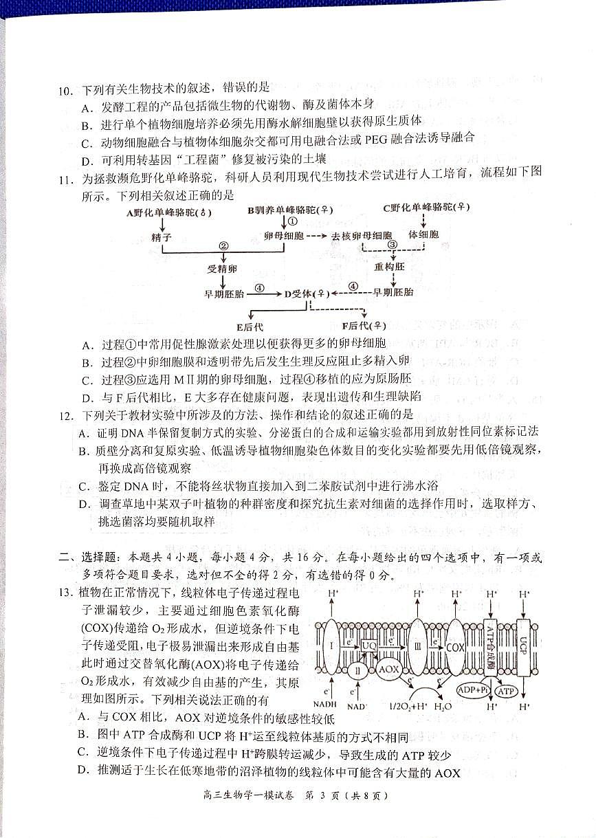 湖南省岳阳市2025届高三上学期教学质量监测（一）生物试卷（含答案）第3页