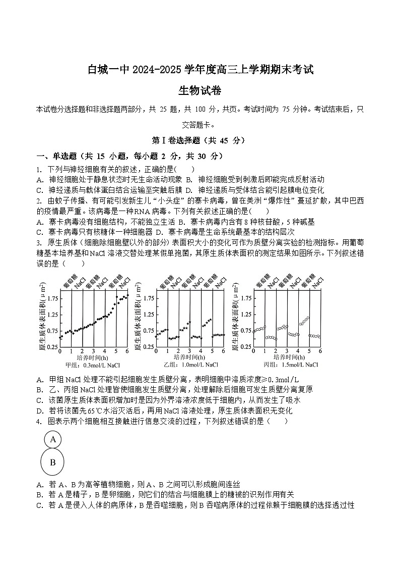 吉林省白城市第一中学2025届高三上学期1月期末考试生物试卷（含解析）第1页